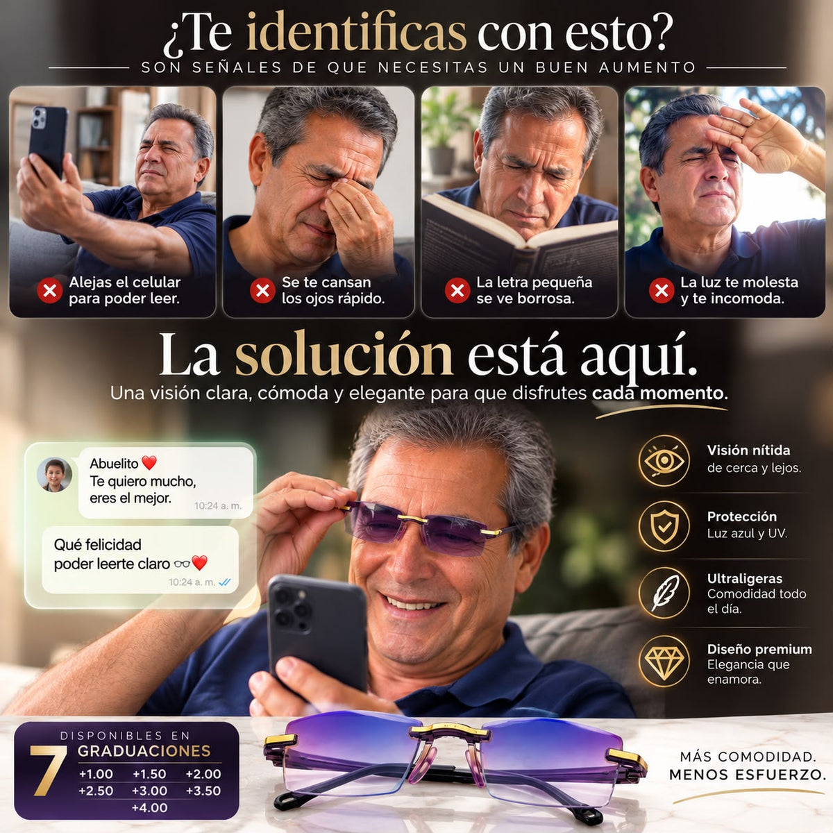 Gafa TR90 de aumento en vidrio