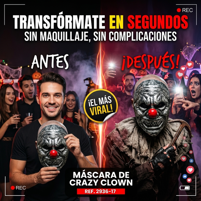 🤡 Máscara de Terror - Crazy Clown